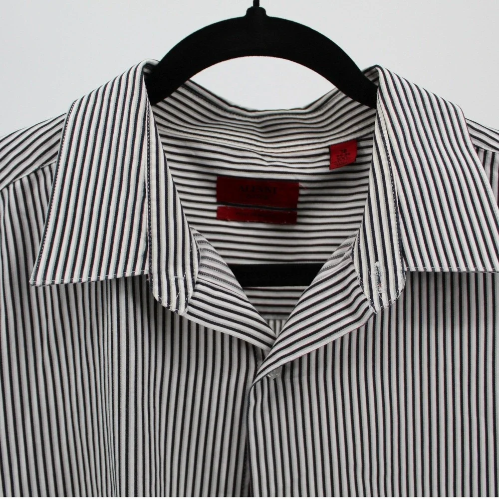 Alfani Fitted XXL $59 Black White Pinstripe Performance Button Front Dress Shirt - Picture 7 of 8